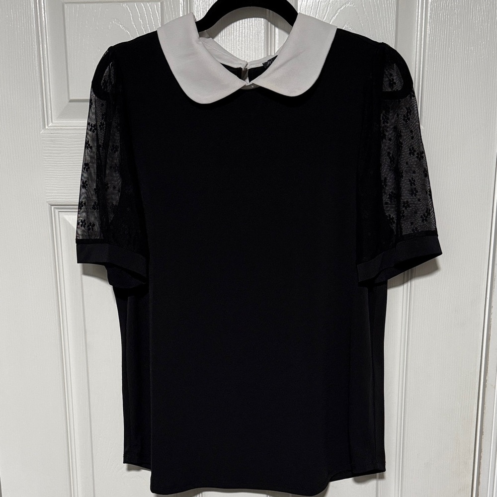 Adrianna Papell Black Blouse with White Collar